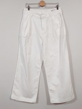 GAP Linen Blend Pants Pleated White Size 14 High Rise Straight Leg